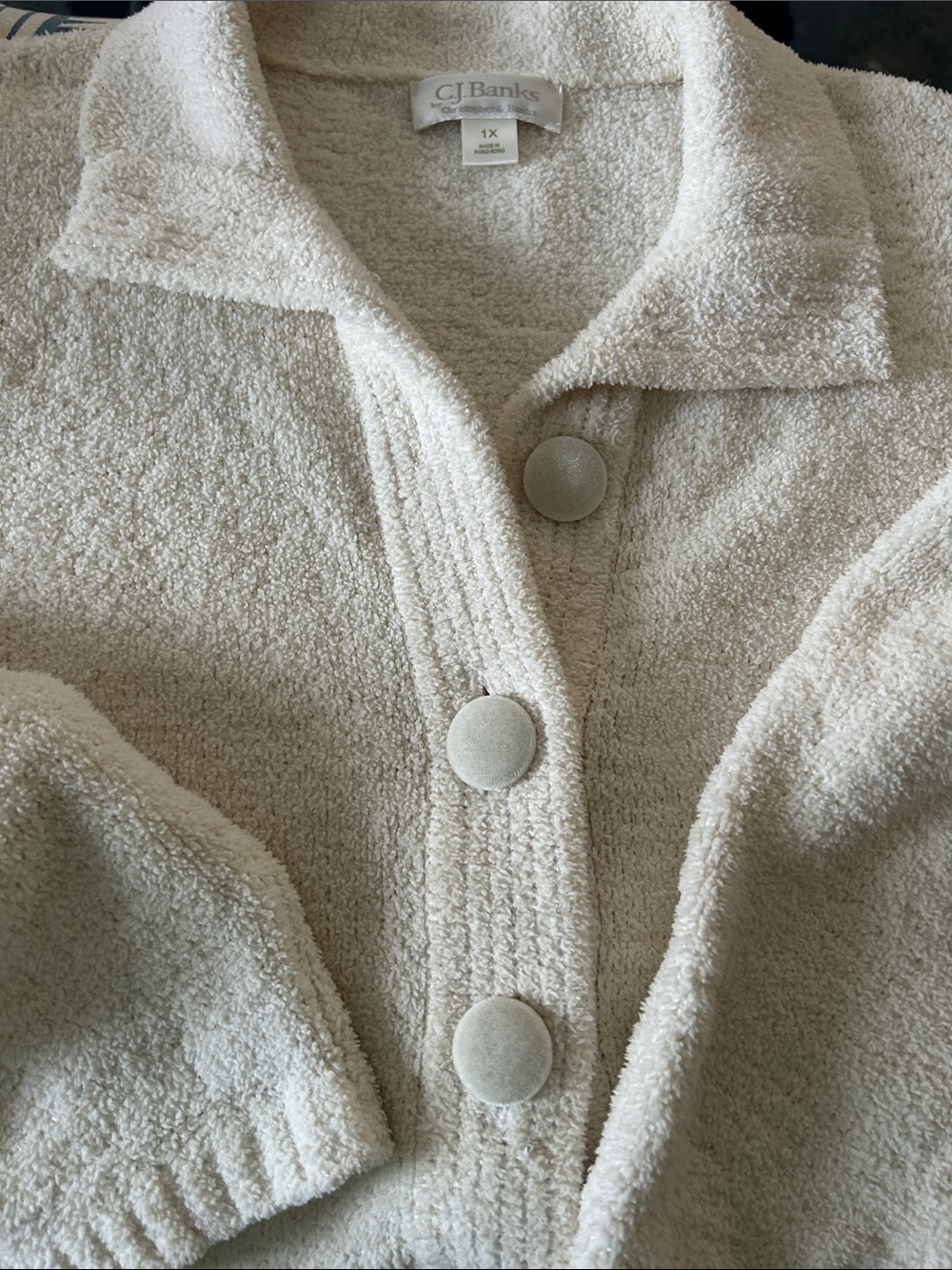 CJ Banks Cream Bouclé Button-Front Cardigan
